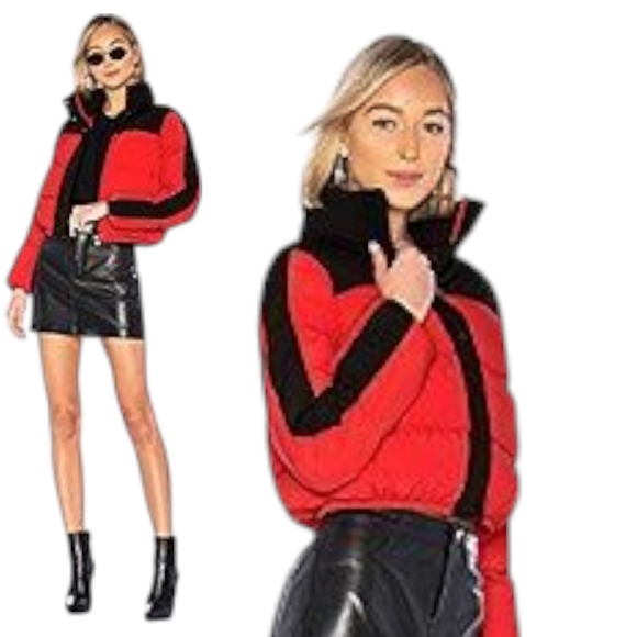 Lovers + friends Drive red black Colorblock Warm puffer jacket size medium - Picture 1 of 17